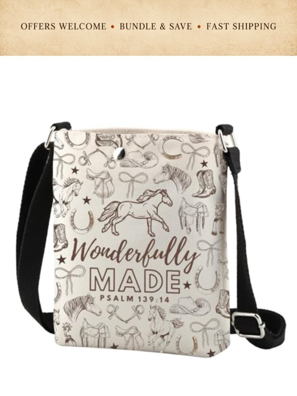 Canvas Crossbody Bag Floral Horse Bible Verse Inspirational Gift Women